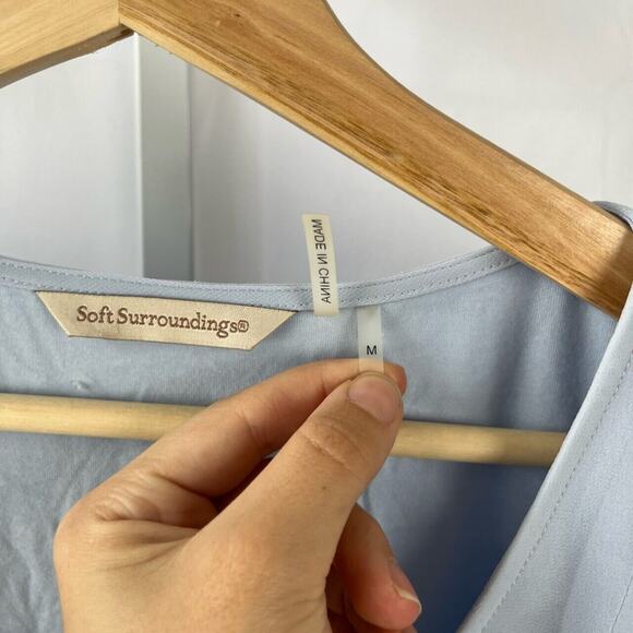 SOFT SURROUNDINGS M Tiered Poncho Overlay Top Sleeveless Tee Blouse Blue - Picture 4 of 5